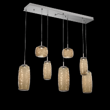 Hammerton PLB0091-07-SN-B-C01-L1 - Vessel 7pc Linear Multi-Pendant-Satin Nickel-Bronze Blown Glass-Cloth Braided Cord-LED 2700K