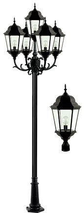 Dabmar GM2305-LED30-B - 5 LIGHT POST TOP FIX W/ CLEAR GLASS LED 30W 120V