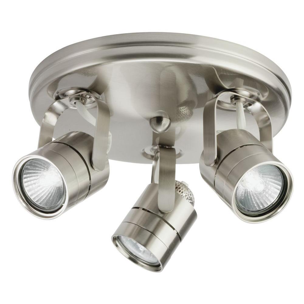 3-Light Round Brushed Nickel MR16 GU10 Mesh Back Flush Mount Fixed Track Lighting Kit