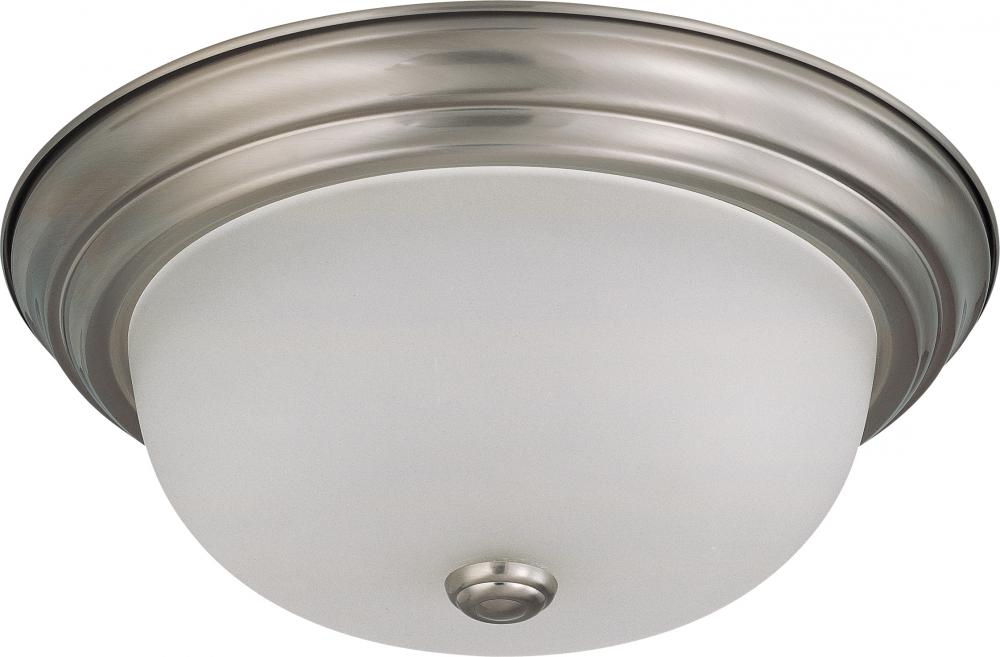 2-Light Medium Flush Mount Ceiling Light in Brushed Nickel Finish with Frosted White Glass and (2)
