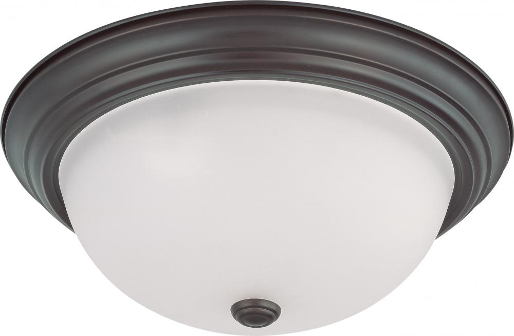 3-Light 15" Flush Mount Ceiling Light in Mahogany Bronze Finish with Frosted White Glass and (3)