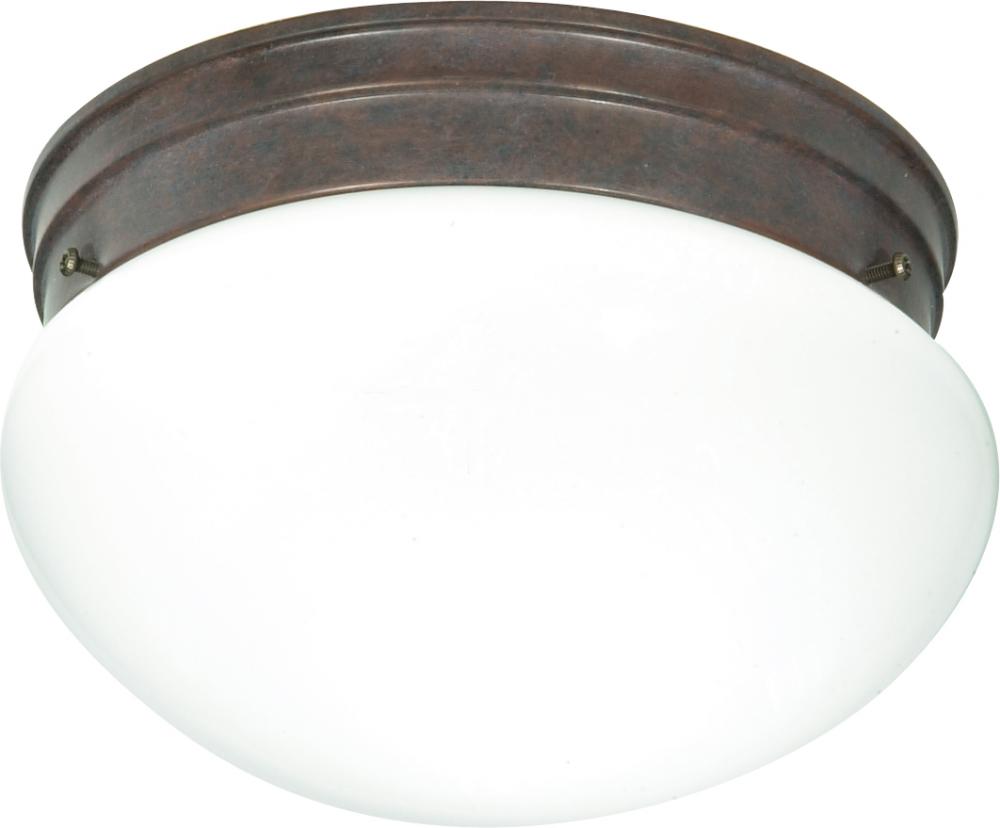 2-Light Medium Flush Mount Ceiling Light in Old Bronze Finish with White Mushroom Glass and (2) 13W