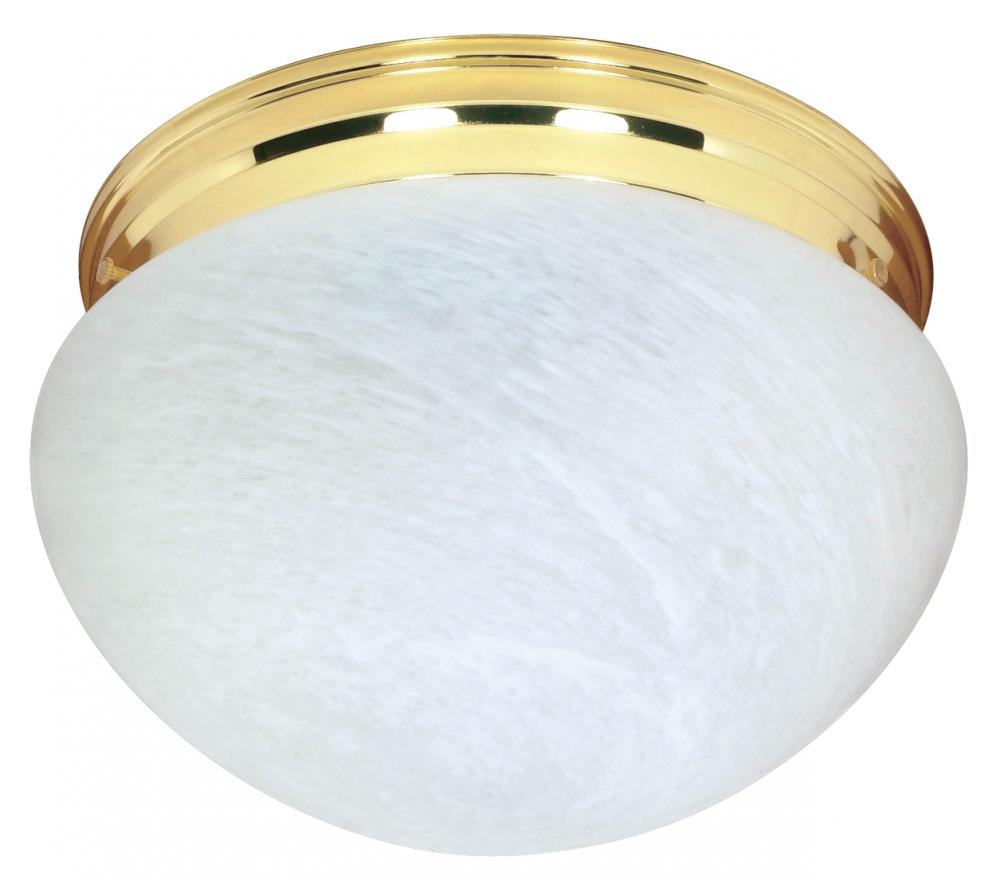 2-Light Large Flush Mount Ceiling Light in Polished Brass Finish with Alabaster Mushroom Glass and