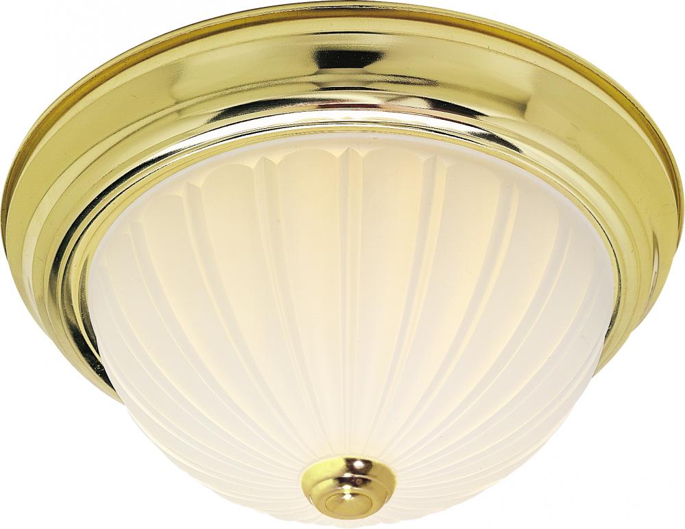 3-Light 15" Dome Flush Mount Ceiling Light in Polished Brass Finish with Frosted Melon Glass and