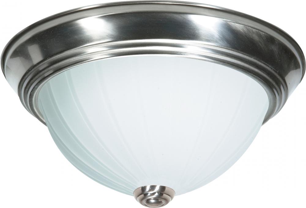 2-Light 11" Dome Flush Mount Ceiling Light in Brushed Nickel Finish with Frosted Melon Glass and