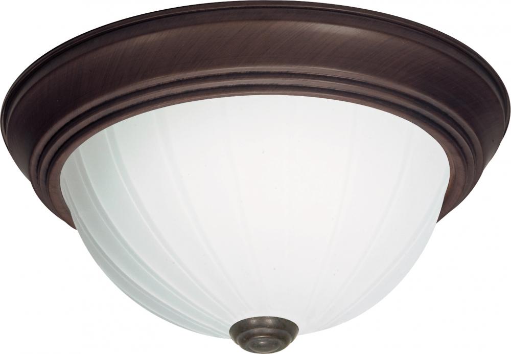 3-Light 15" Dome Flush Mount Ceiling Light in Old Bronze Finish with Frosted Melon Glass and (3)