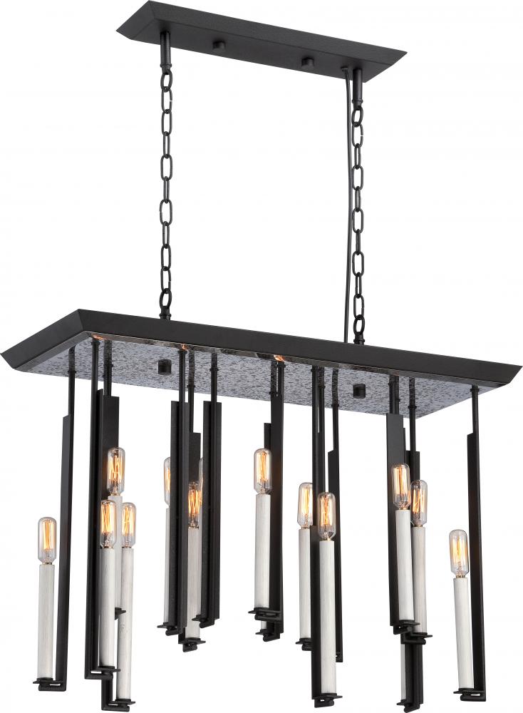 16-Light Chandelier in Textured Black and Antique Nickel Finish