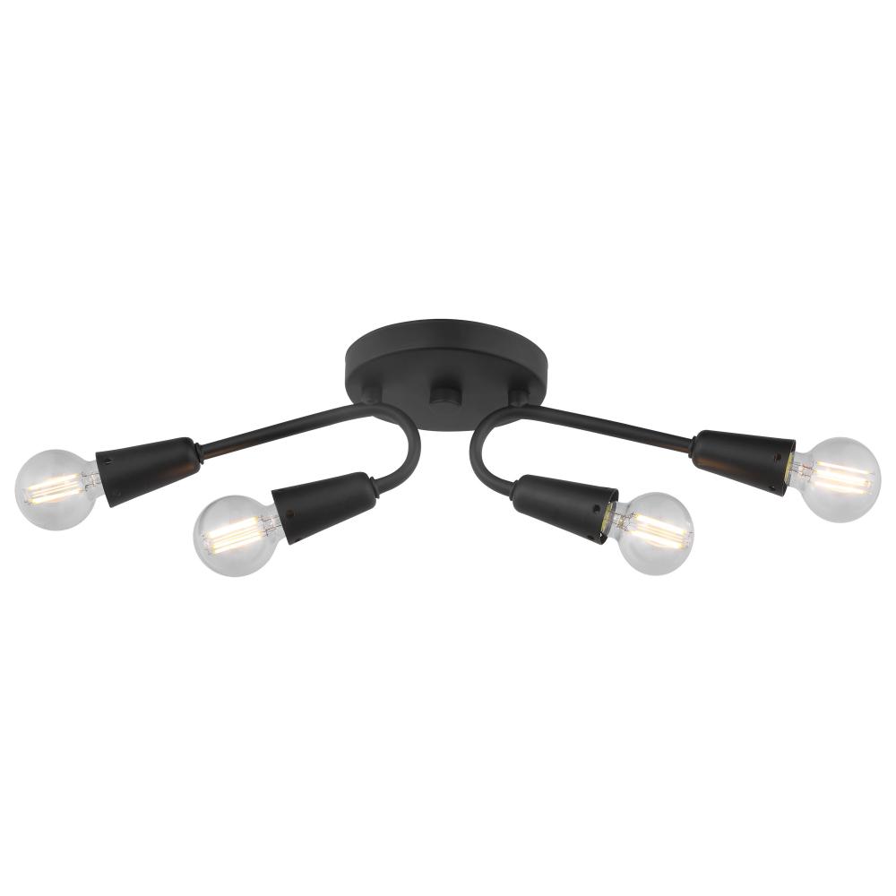 Isle; 4 Light Semi Flush Mount; Candelabra Base; 60 Watt; Matte Black Finish