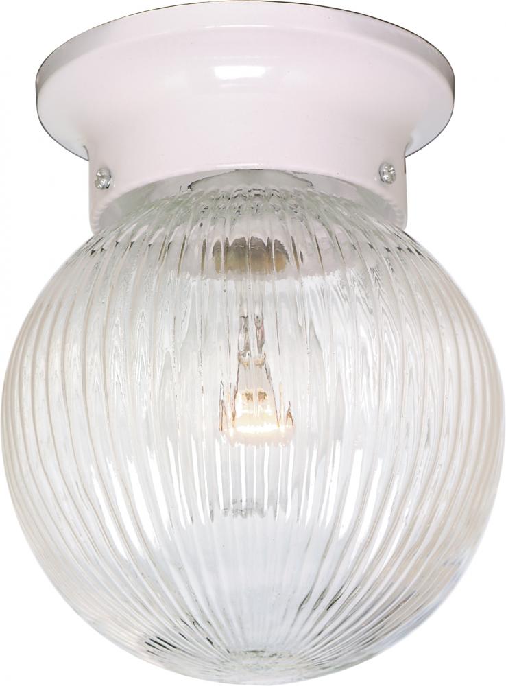 1 Light - 8" - Ceiling Fixture - Clear Ribbed Ball